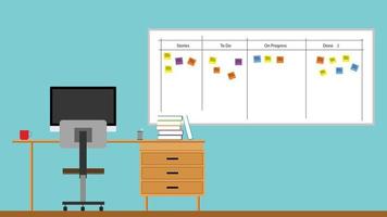 mesa de conceptos de diseño de oficina de tablero ágil de scrum y plano de tablero de scrum vector