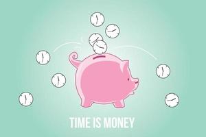 time is money with a clock insert to piggy bank vector