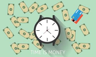 time is money with watch, dollar, and credit card vector illustration