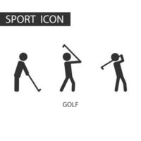 3 pictograma negro de juego de golf. tipos de deportes, conjunto deportivo de pictogramas. vector