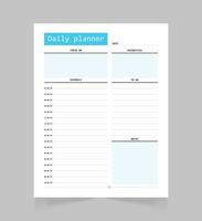 Minimalist daily planner page template. Blank white notepad page. vector