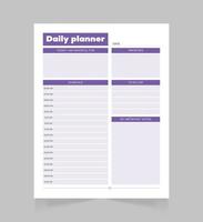 Minimalist daily planner page template. Blank white notepad page. vector