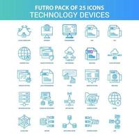 paquete de iconos de 25 dispositivos de tecnología futuro verde y azul vector