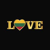 Golden Love typography Lithuania flag design vector