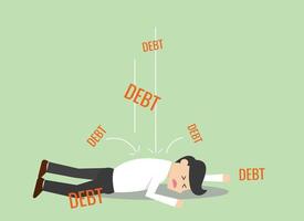 businessman falling down because of a lot of debt vector