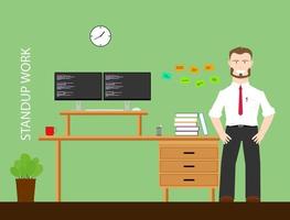 healthy work using stand up workstation flat vector design