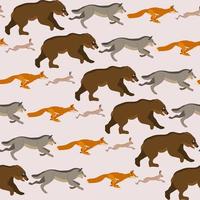 Vector seamless pattern with wild animals, running after each other.