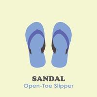 sandal or open-toe slipper on yellow background flat vector illustrations