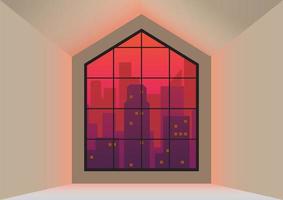 window with city skyline at dusk vector