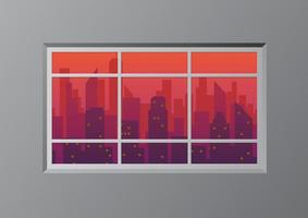 window with city skyline at dusk vector