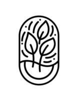 té vectorial o hojas de árbol para café o etiqueta de producto agrícola logotipo ecológico diseño de planta orgánica. estilo lineal de emblema redondo. icono abstracto vintage para el diseño de productos naturales cosméticos, conceptos ecológicos vector
