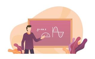 profesor enseñando trigonometría matemáticas en clase educación escolar ciencia dibujos animados vector ilustración diseño