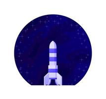 Astronomy Rocket Spaceship Vector Illustration with Starry Sky and Galaxy in Circle Cartoon Design