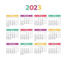 calendario 2023 vector de diseño colorido y lúdico para la escuela de oficina o el hogar con cuadrícula de tres filas y cuatro columnas