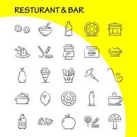 icono dibujado a mano de restaurante y bar para impresión web y kit de uxui móvil, como pizza de pieza de comida, comida, comida, patata, comida, paquete de pictogramas, vector