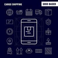 Cargo Shipping Line Icon for Web Print and Mobile UXUI Kit Such as Shield Cargo Security Delivery Mobile Cell Cargo Box Pictogram Pack Vector