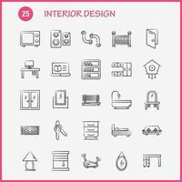 Interior Design Hand Drawn Icons Set For Infographics Mobile UXUI Kit And Print Design Include Carpet Furniture Household Window Home House Door Entrance Eps 10 Vector