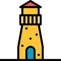 arquitectura del faro y guía de orientación de la torre de los edificios de la ciudad - icono de contorno lleno vector