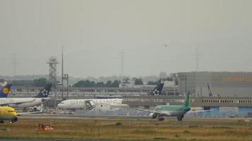 FRANKFURT AM MAIN, GERMANY JULY 20, 2017 - Aer Lingus Airbus A320 accelerate and rotate at runway 25C. Fraport, Frankfurt, Germany video