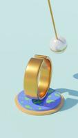 A loopable 3d render animation of pearl sphere spinning on a golden ring, relaxing video, video