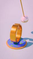 A loopable 3d render animation of pearl sphere spinning on a golden ring, relaxing video, video