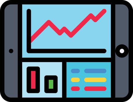 tablet graph analytics statistic profit - filled outline icon vector
