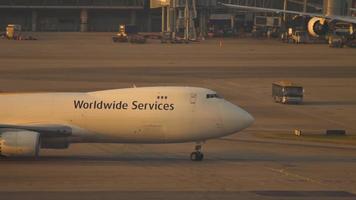 HONG KONG NOVEMBER 07, 2019 - Boeing 747 Airfreighter UPS Worldwide Services N611UP taxiing after landing. Chek Lap Kok Airport video