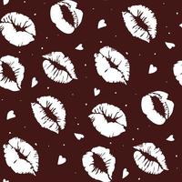 Seamless pattern with white lipstick prints on a burgundy background. White lips with hearts as a background for gift wrapping. Suitable for printing on paper and textiles. For Valentine's Day. vector