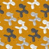 A pattern of a black, gray and white dog from a balloon. Bright orange background with balls in the form of dogs. Suitable for printed products on fabric and paper. Packaging, banner, clothing. vector