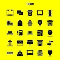 iconos de glifos sólidos de la ciudad establecidos para infografías kit uxui móvil y diseño de impresión incluyen mapa de ubicación ciudad iglesia casa parque de la ciudad patio de recreo conjunto de iconos vector