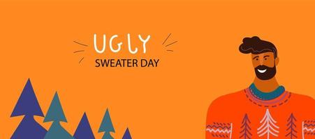 Christmas Jumper Day,National Ugly Christmas Sweater Day.Vector flat doodle cartoon banner vector