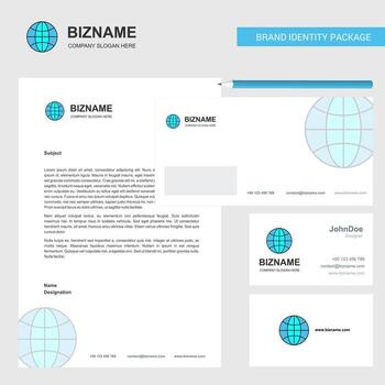 Globe Business Letterhead Envelope and visiting Card Design vector template