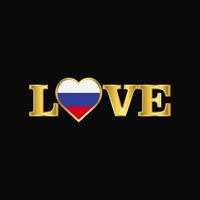 vector de diseño de bandera de rusia de tipografía de amor dorado