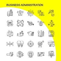 Business Administration Hand Drawn Icons Set For Infographics Mobile UXUI Kit And Print Design Include Document File Bill Dollar Document File Pen Calendar Collection Modern Infographic Lo vector