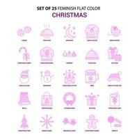 Set of 25 Feminish Christmas Flat Color Pink Icon set vector
