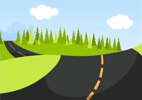 carretera en perspectiva con un bosque al fondo vector