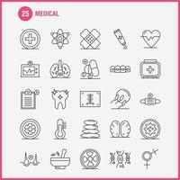 los iconos de línea médica establecidos para el kit de uxui móvil de infografía y el diseño de impresión incluyen el escáner médico del hospital, la estadística, la piedra, el spa, la máscara de salud, el vector eps 10