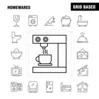 iconos de línea de artículos para el hogar establecidos para infografías kit uxui móvil y diseño de impresión incluyen electrodomésticos hogar artículos para el hogar casa pan muebles de baño conjunto de iconos vector