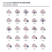 Vintage Cloud SEO Icon set 25 Flat Line icon set vector