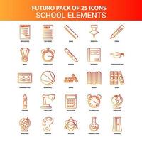 naranja futuro 25 conjunto de iconos de elementos escolares vector
