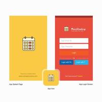 Company Calendar Splash Screen and Login Page design with Logo template Mobile Online Business Template vector