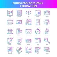 paquete de 25 iconos de educación futuro azul y rosa vector