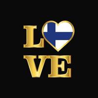 Love typography Finland flag design vector Gold lettering