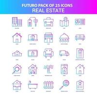 Paquete de 25 iconos de bienes raíces de futuro azul y rosa