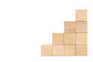 Pyramid steps, ladder made of wooden cubes, with space for text. White isolated background. copy space. photo