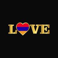 vector de diseño de bandera de armenia de tipografía de amor dorado