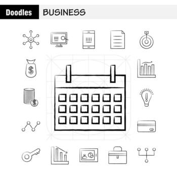 Business Hand Drawn Icons Set For Infographics Mobile UXUI Kit And Print Design Include Globe Internet Network Vector Passport Euro Book Document Collection Modern Infographic Logo and Pi
