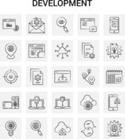 25 conjunto de iconos de desarrollo dibujados a mano fondo gris garabato vectorial vector