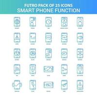 25 Green and Blue Futuro Smart phone functions Icon Pack vector