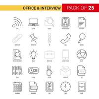 oficina y entrevista icono de línea negra 25 conjunto de iconos de esquema de negocios vector